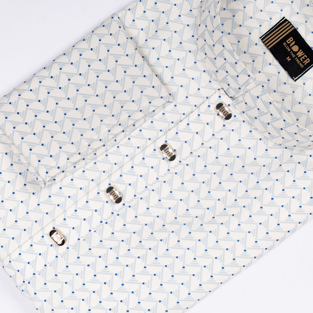 White Geomatric Printed Panjabi