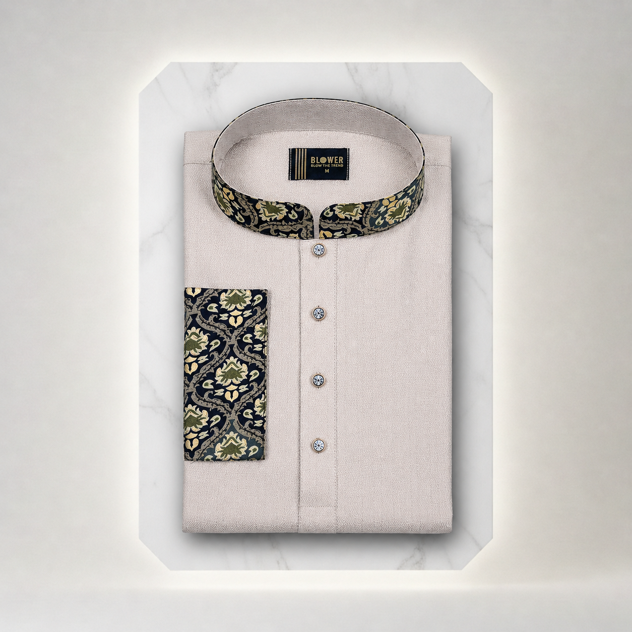 Premium Light Beige Contrast Panjabi