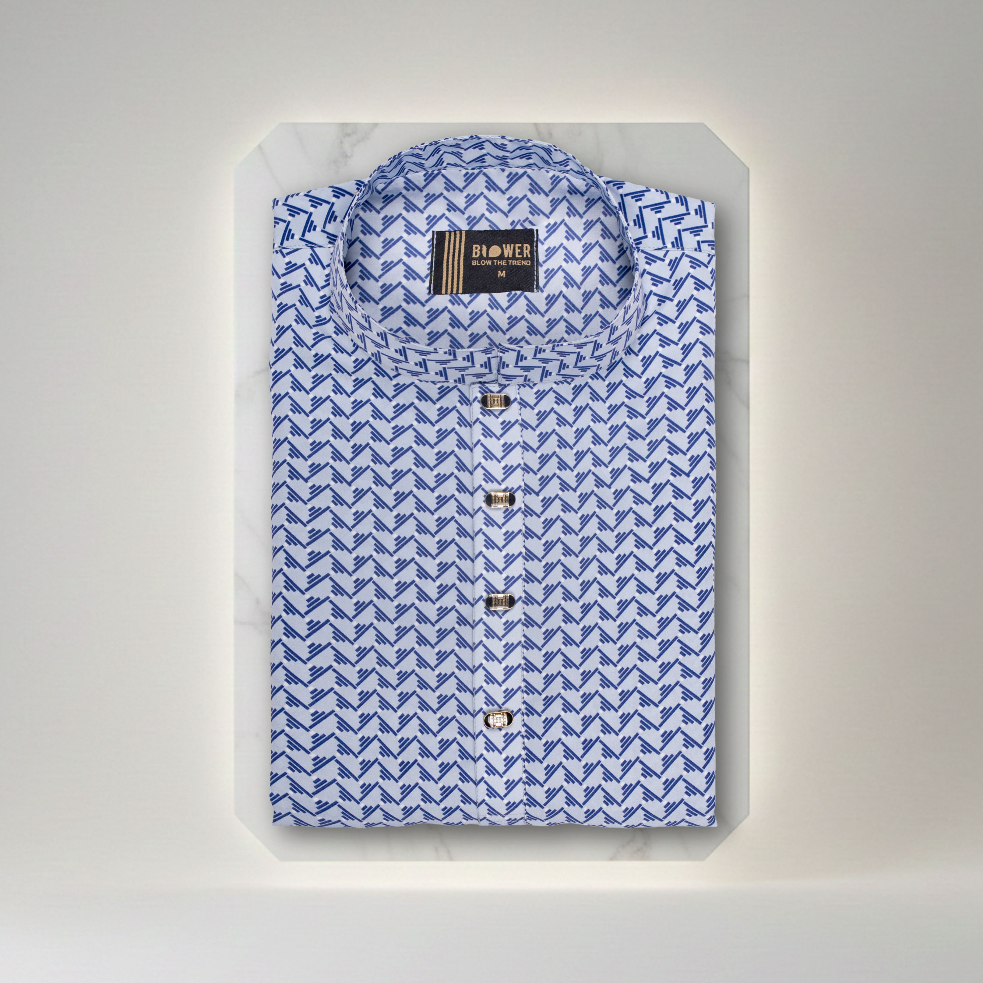 Blue Geometric Printed Panjabi