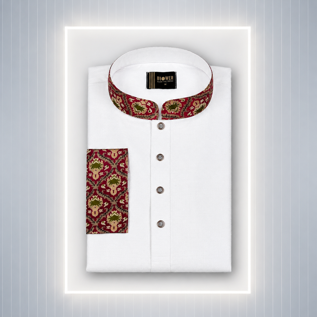 Premium White Contrast Panjabi