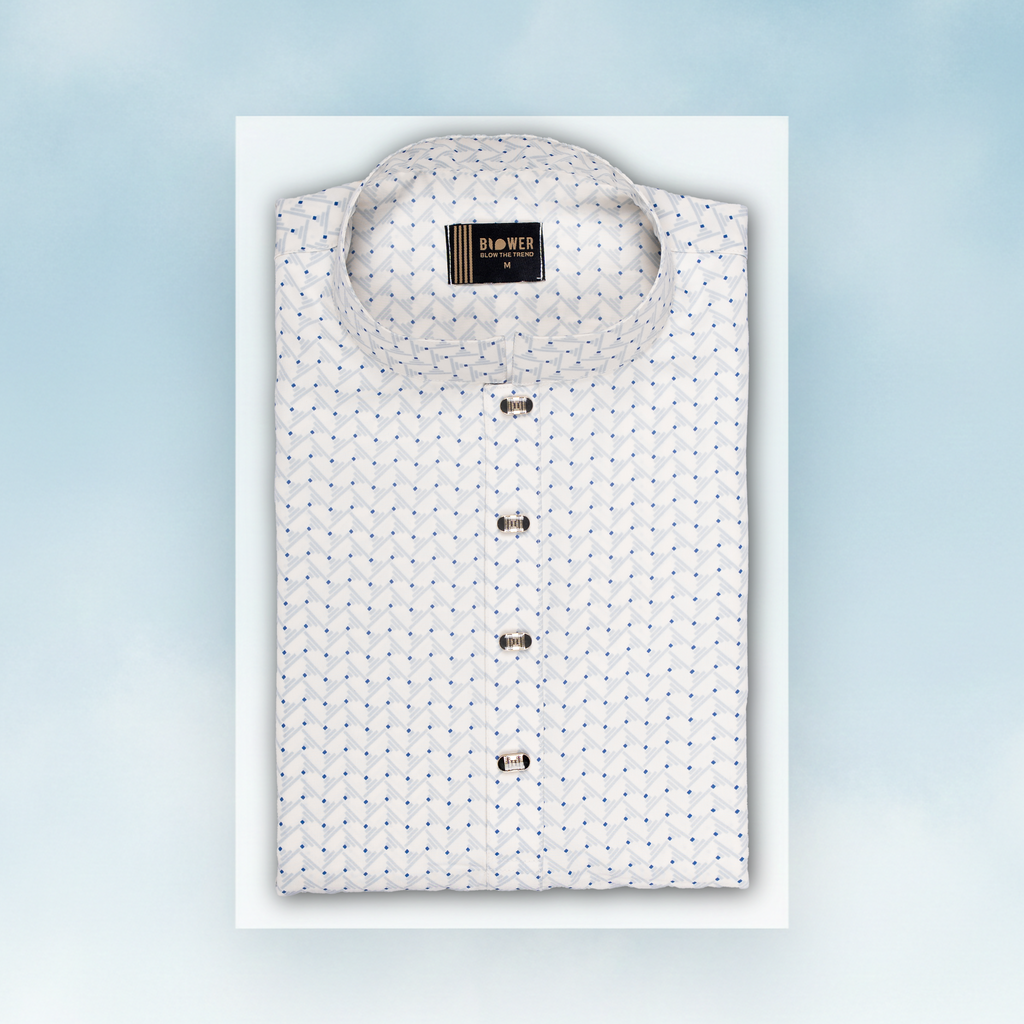 White Geomatric Printed Panjabi