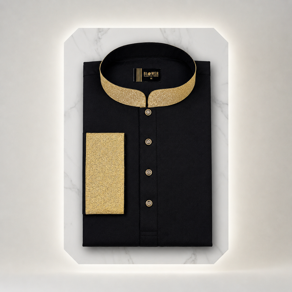 Premium Black Contrast Panjabi